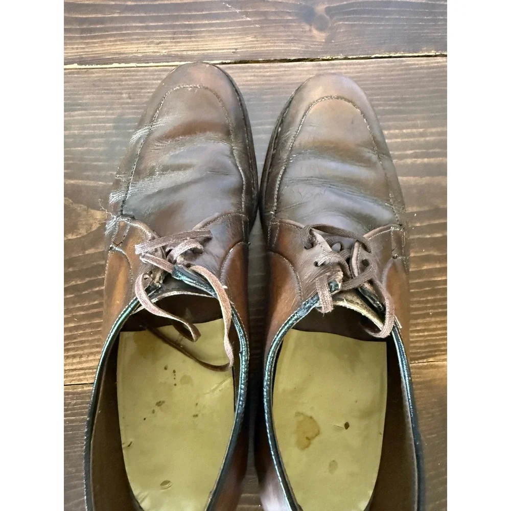 Vintage Brown Leather‎ Apron Toe Derby Shoes Lace Up Dress Shoes Distressed Mens